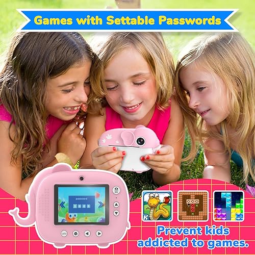 Miniatura 5 de TIATUA Cámara para niños de impresión instantánea con doble lente de 20 MP y tarjeta SD de 32 G, cámara de impresión instantánea para niños con 3