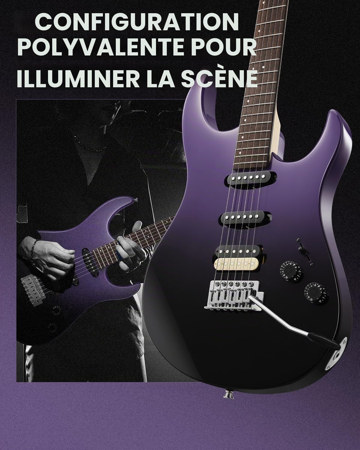 Donner DMT-66 39 Inch Guitare Électrique Taille Standard pour Débutant, Kit de Guitare Électrique avec Housse noir violacé