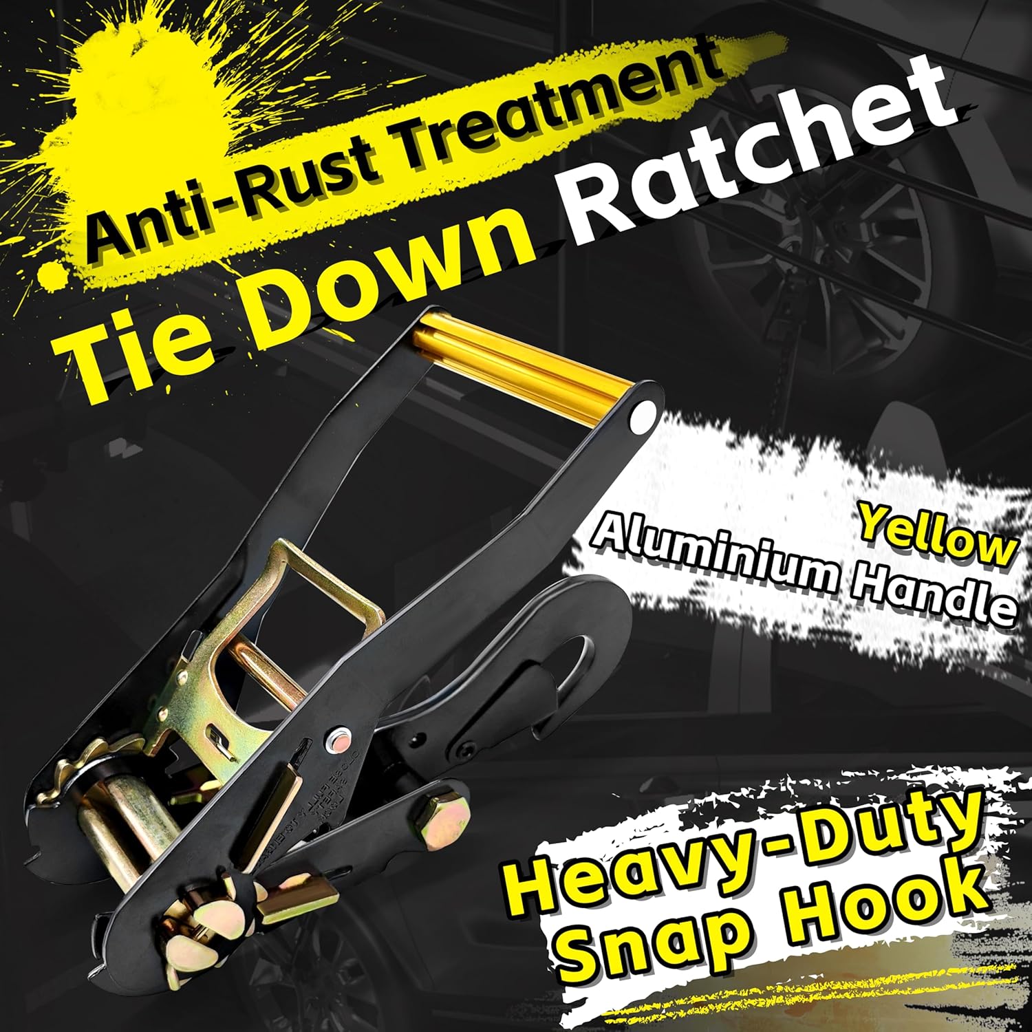 KJE 4 Pack Car Tie Down Straps for Trailers - Lasso Style Tire Ratchet Strap with Snap Hooks - 2" x 10' 10,000LBS Break Strength - Wheel Straps for Hauling UTV, SUV, Truck, Any Cars