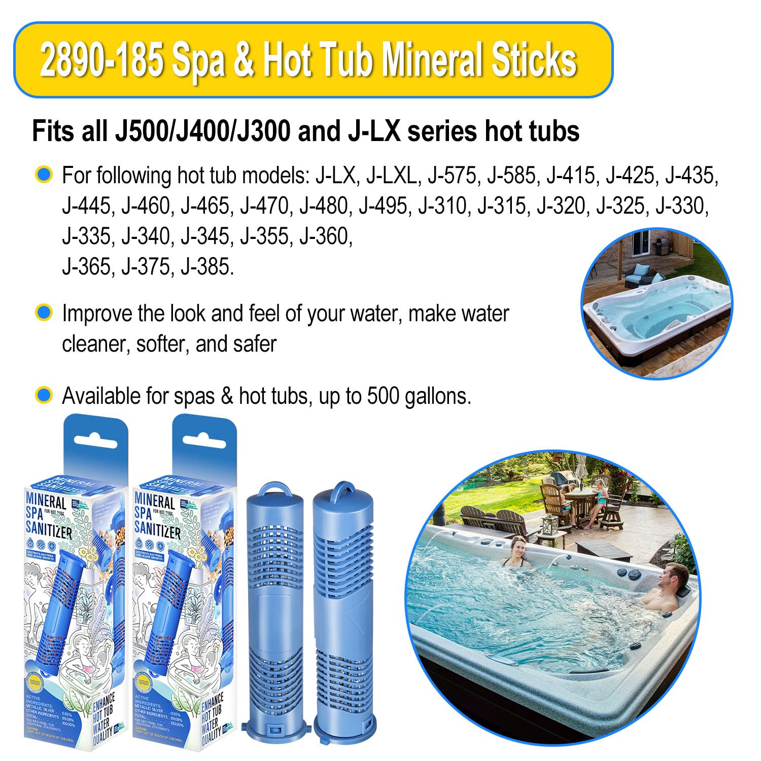 2 piezas 2890-185 - Cartuchos minerales de repuesto para jacuzzi Pro Clear Hot Tub System, para J-500/J-400/J-300/J-LX cartucho de filtro a presión