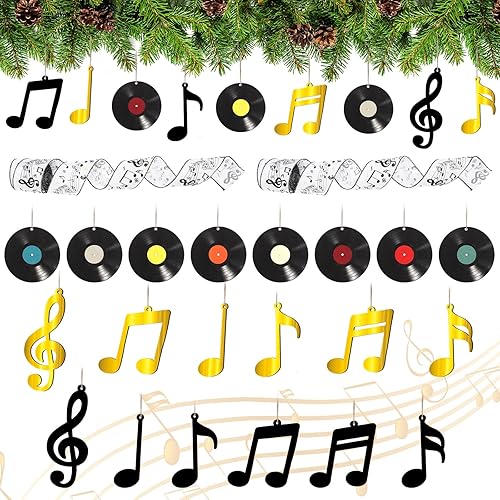 Pinkunn 29 piezas de adornos musicales de Navidad, notas musicales, registro retro, claves agudas, decoraciones de Navidad con cinta musical