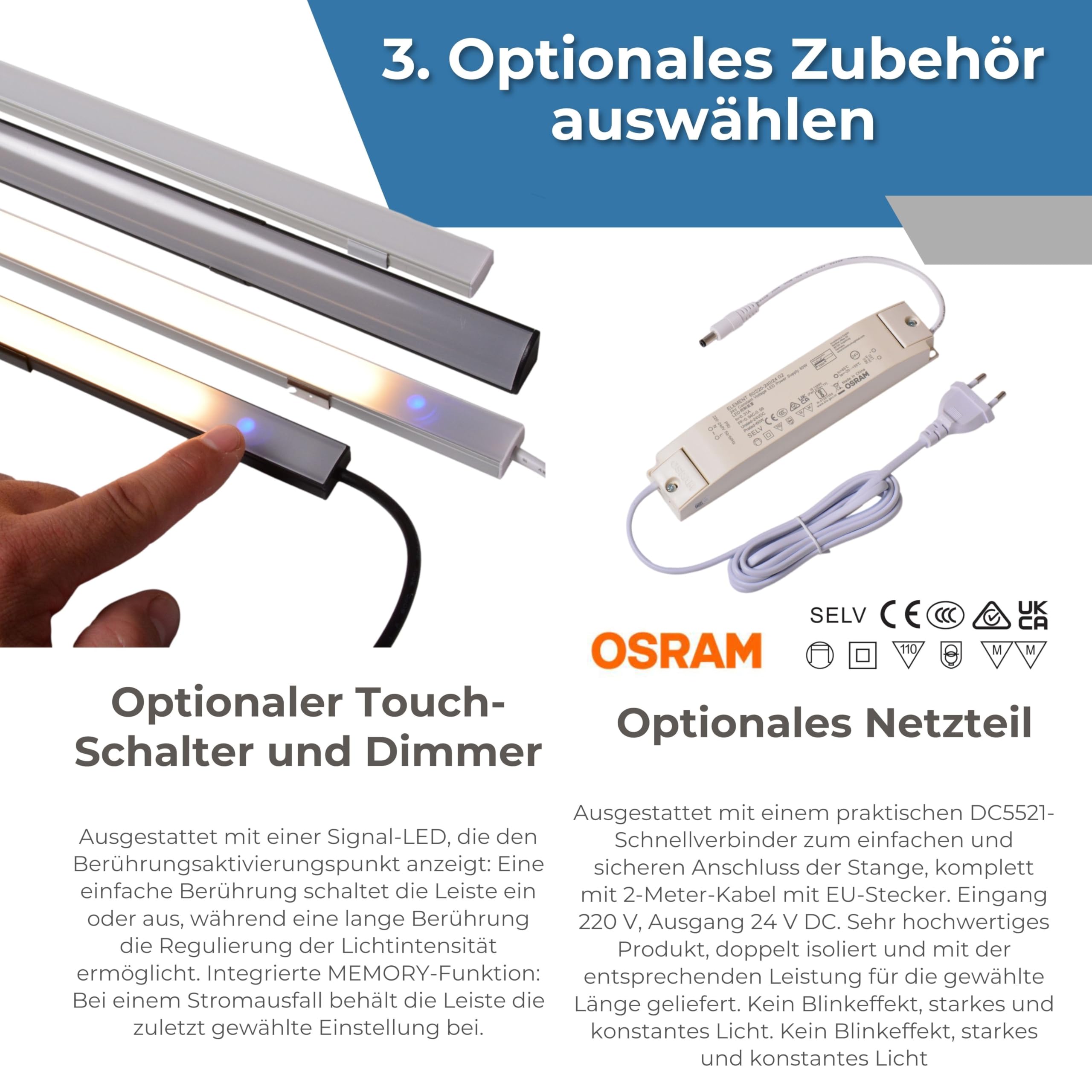 AFTERTECH LED-Leiste Aluminiumprofil FLACH WEISS NACH MASS maßgefertigt nach Zentimetermaß von 20 bis 300 cm in einem EINZELNEN Stück – STARKES LICHT 19,2 W/m 180 LED/m ANPASSBAR Küchenunterschrank