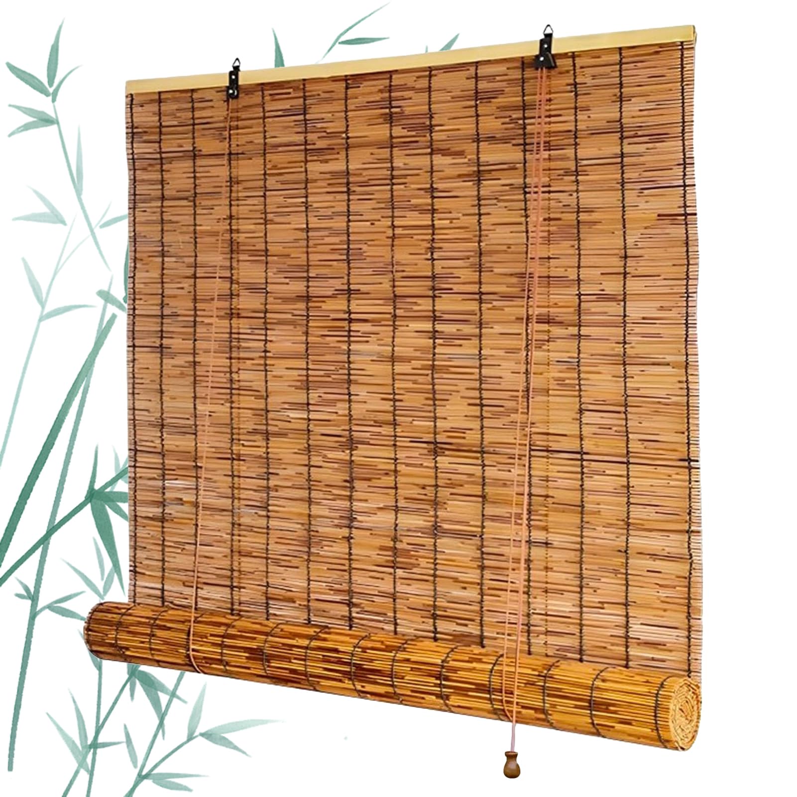 Lrisveana Outdoor Roller Reed Blinds Porch Bamboo Shades 60 90 100 120 140 150 160 170 180 190 200cm Sun Protection Roman Blinds Window Shutters for Garden Patio Kitchen Easy to Install