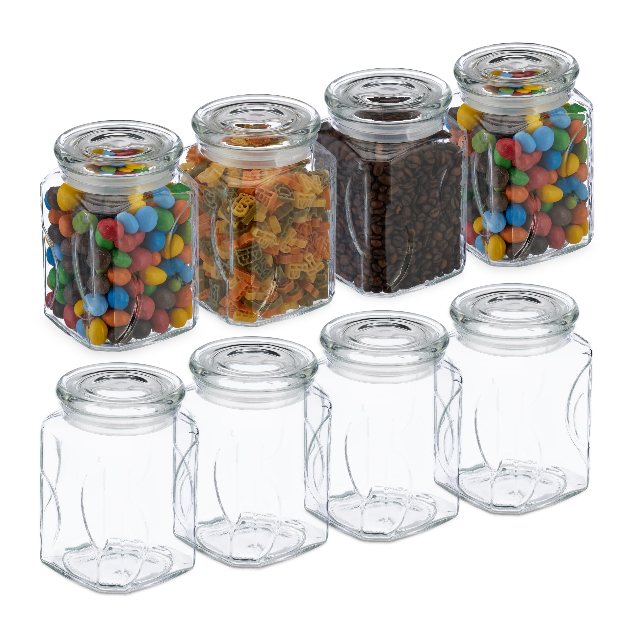 Relaxdays Barattoli di Vetro con Coperchio, Set da 8, Contenitori da 750 ml, Ermetici, Sale Zucchero caffè, Trasparenti