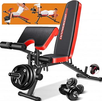 OPPSDECOR Adjustable Weight Bench with Leg Extension and Curl for Home Gym | 7 Backrest Positions, Preacher Curl Pad, Fits 1in and 2in Plates, 21+ Training Configs, Locks Flat at 0, ASTM-Certified