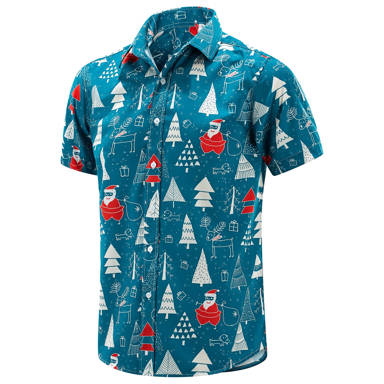 Christmas Hawaiian Shirt for Men Short Sleeve Button Down Santa Vacation Dress Shirts