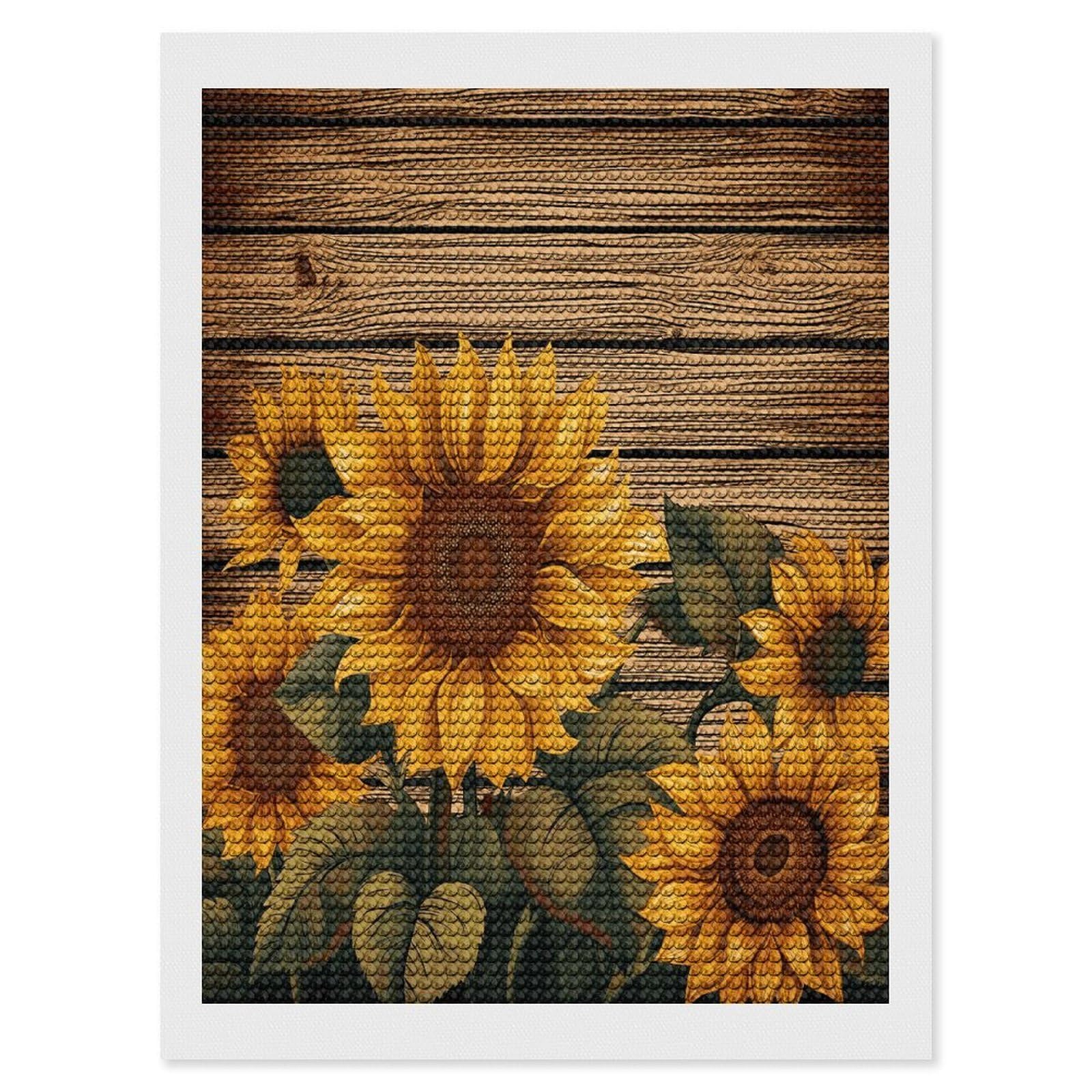 Paint Wooden Board Sunflower Diamond Art Kits for Adult Round Full Drill Diamond Dots Paintings for Beginner Picture Art DIY Diamond Painting Kits 5D Diamond Art Painting for Home Wall Decor 12"x16"