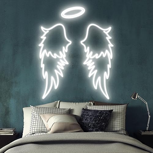 Miniatura 5 de Alas de ángel con halo, letreros de neón de alas de ángel para decoración de pared, luz de neón para bodas, fiestas, bares, salones, dormitorios,