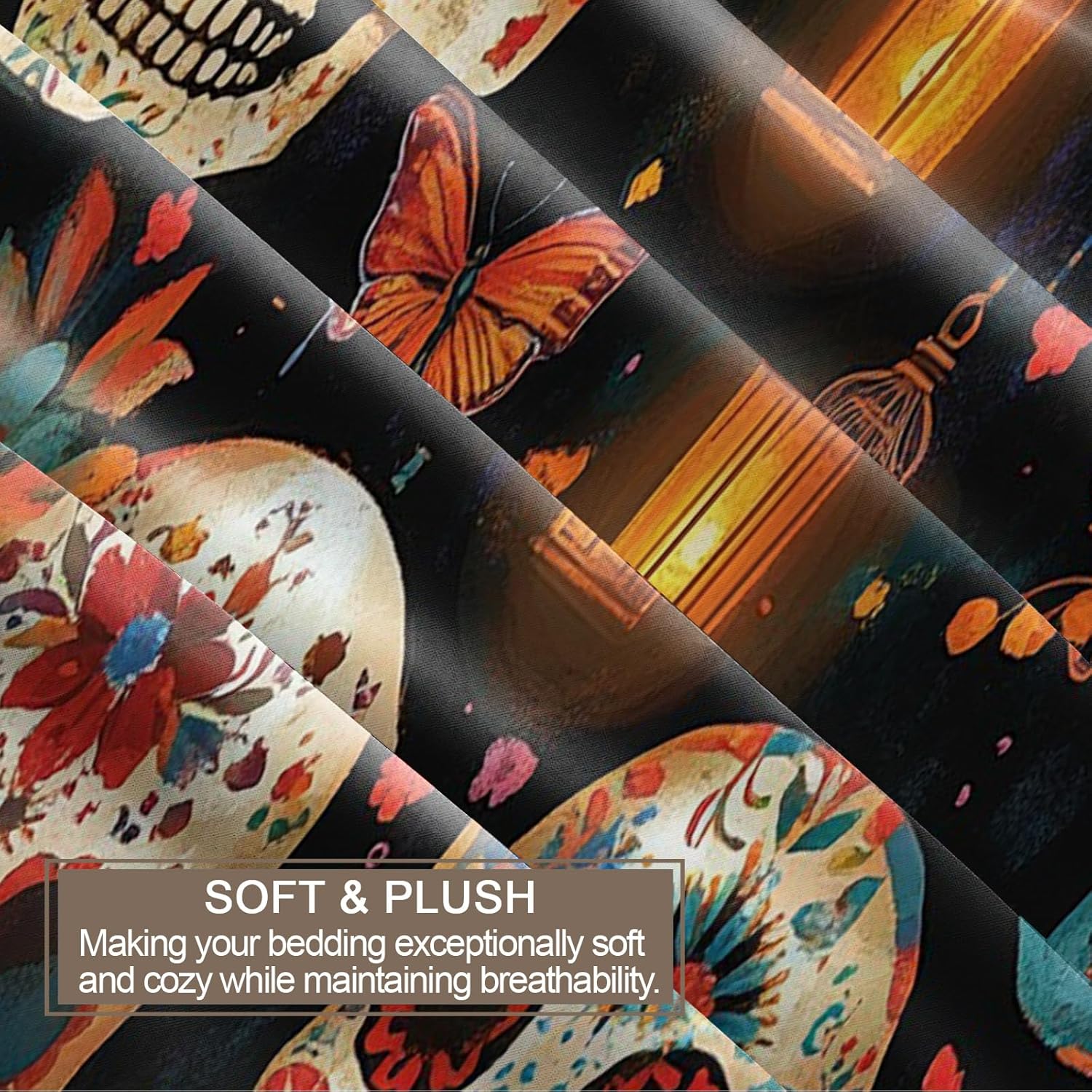 Sugar Skull Bedding Set California King - Mexican Duvet Cover Set for Boys Bedroom, Dia De Los Muertos Quilt Cover with Zipper Closure, 3 Pieces Soft & Breathable Bedding Set