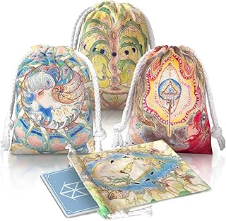 Four Elements Tarot Card Bag and Pouch Kit - 4 pcs Velvet Tarot Bag Mystical Pouches for Dice, Crystals, Witch Supplies & Home Storage (Earth, Water, Air, Fire),13x18cm