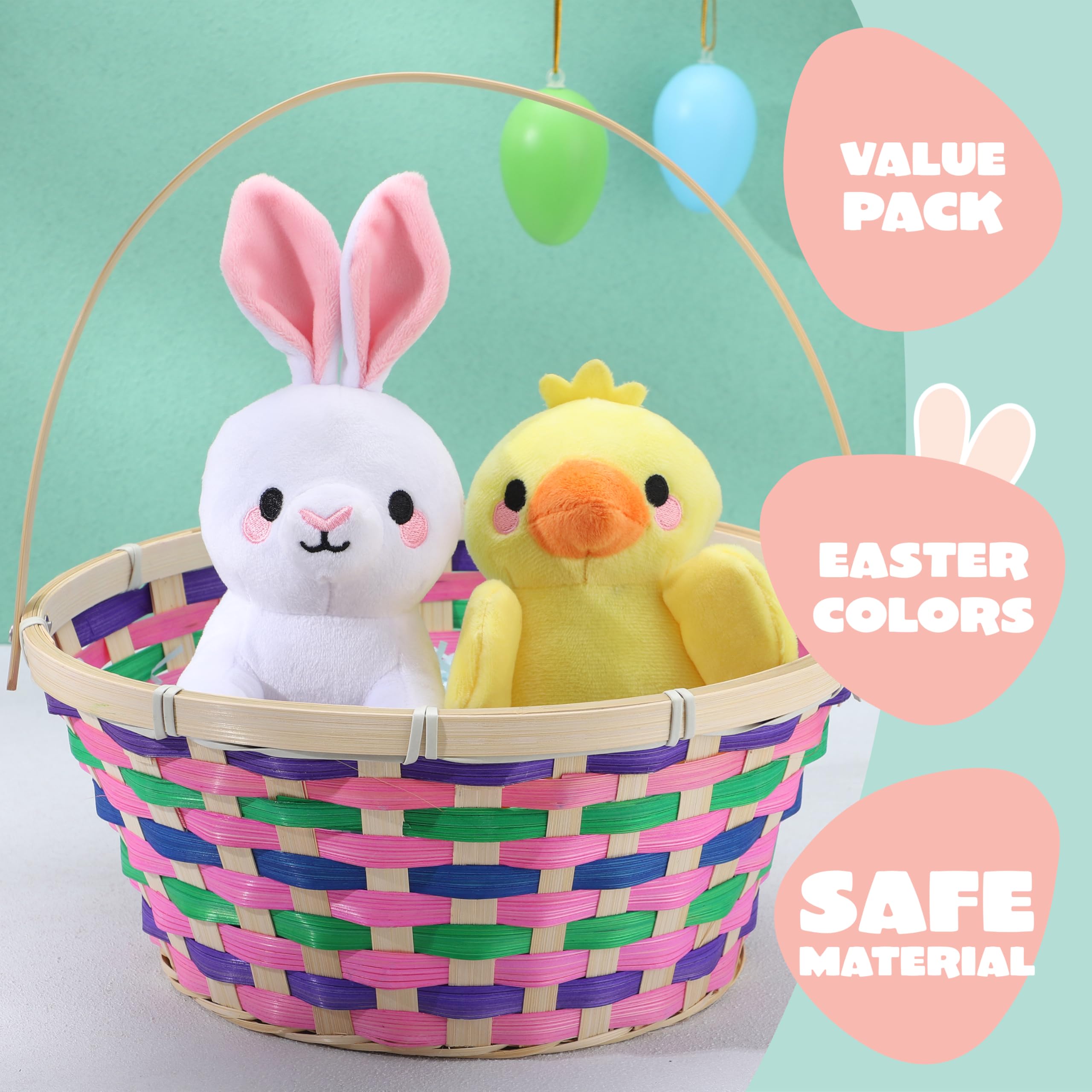JOYIN Osterkorb, bunt, rund, gewebt, leer, Geschenkkorb mit klappbarem Griff, für Mädchen und Jungen, Ostereiersuche, Party-Leckereien