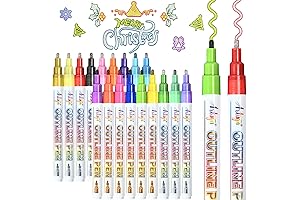 Shimmer Markers - 18 Colors Double Outline Pens, Self Outline Metallic Marker...