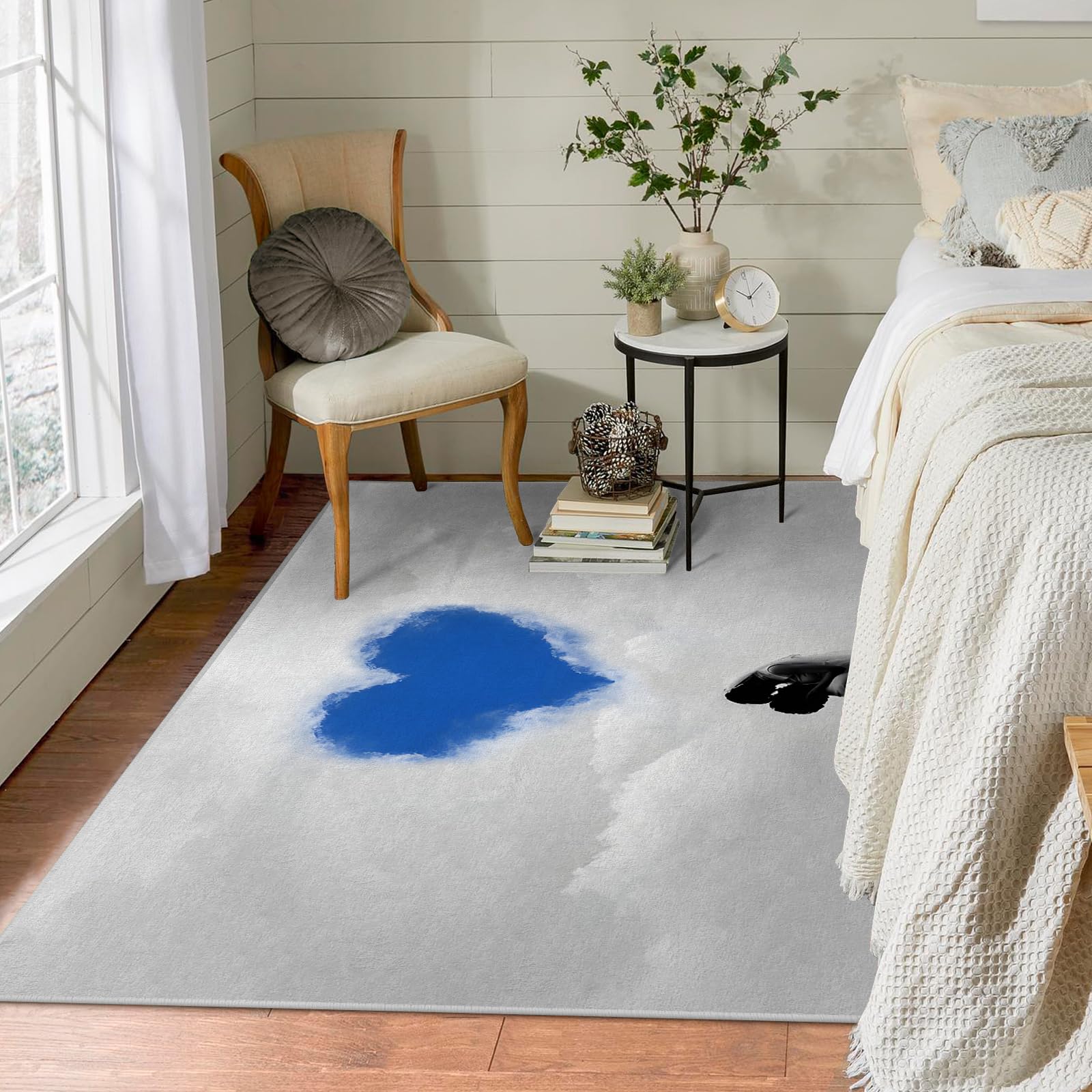 Tappeto Camera da Letto Nuvole Bianche Forma Di Cuore 120x170 Pelo Corto Morbidi, Tappeti Salotto San Valentino Lavabile Lavatrice, Tappeto Scendiletto per Cameretta Ragazza Stanza