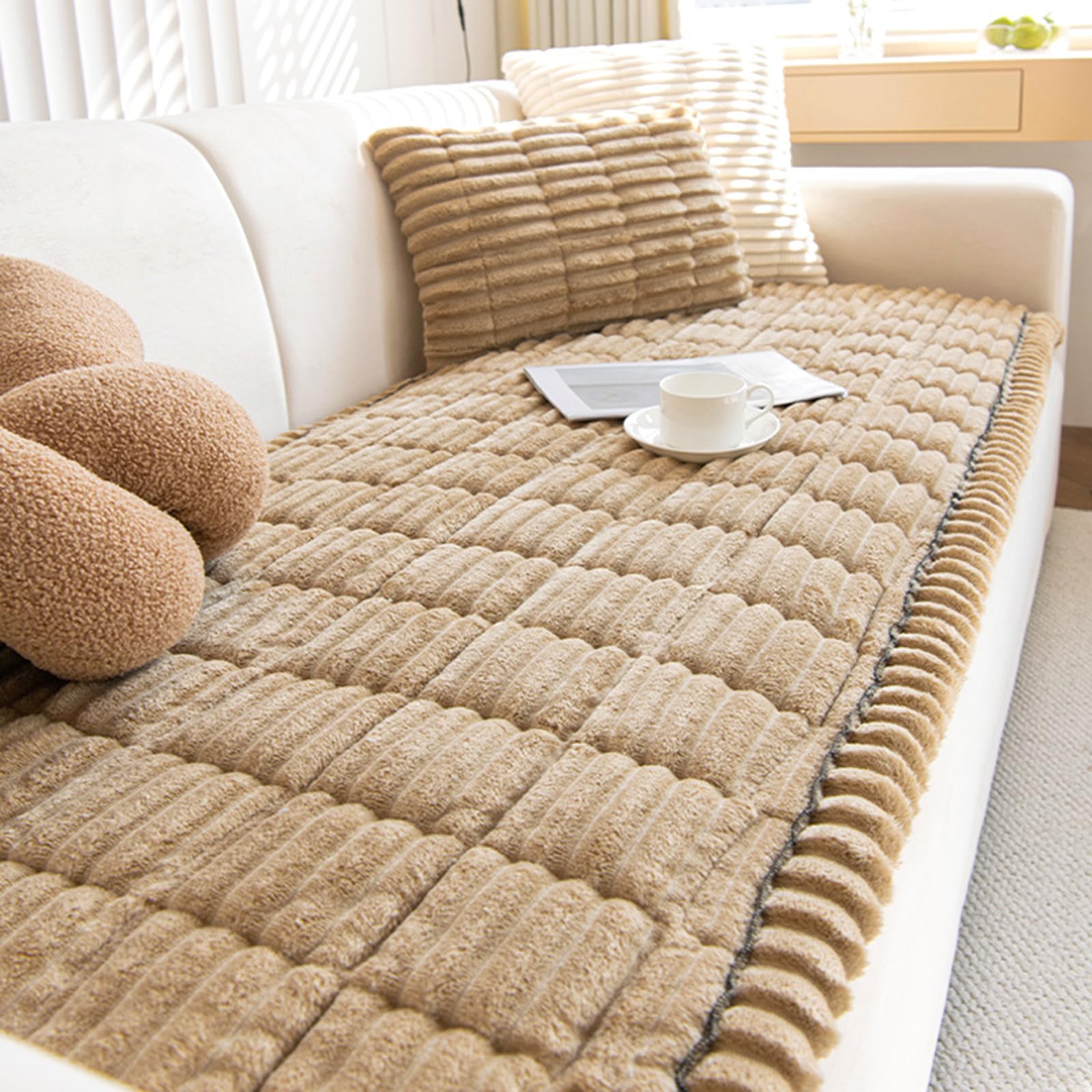 Nueva Manta De De Asiento De Sofá Gruesa Funda De CojíN De De Sofá De Pana Suave 1 2 3 4 Plazas Universal Funda Cubre Chaise Longue Protector De Sofá Antideslizante(60X120cm,Coffee)