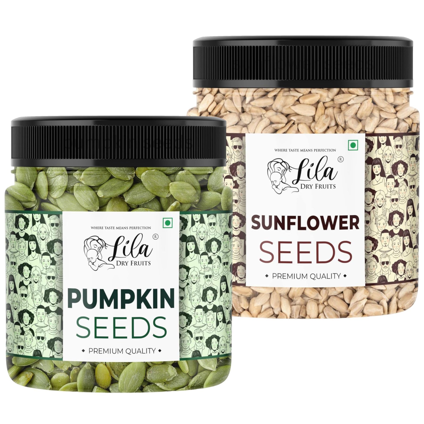 LILA DRY FRUITS Raw Pumpkin Seeds 250g and Sunflower Seeds 250g for Eating | Protein Rich Healthy Snacks High Fiber Superfood Immunity Booster Diet Seeds for Salads (500 gms) Perfect for Gifting