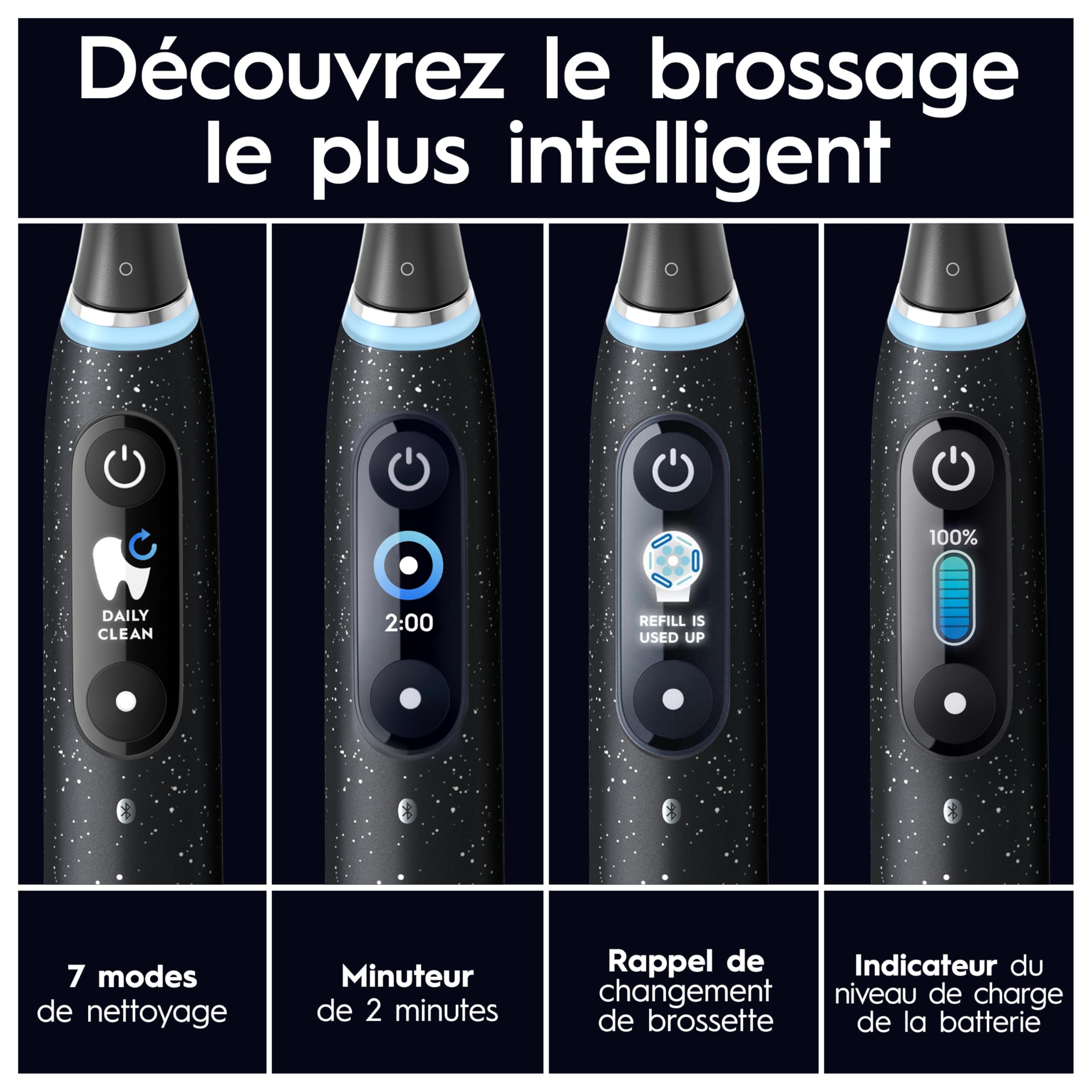 Oral-B Brosse à Dents Electrique iO 10, 3 Brossettes de Rechange, Noire– 7 Modes de Brossage dont Blancheur et Soin des Gencives, Capteur de Pression, Batterie Rechargeable, Guidage IA, Etui