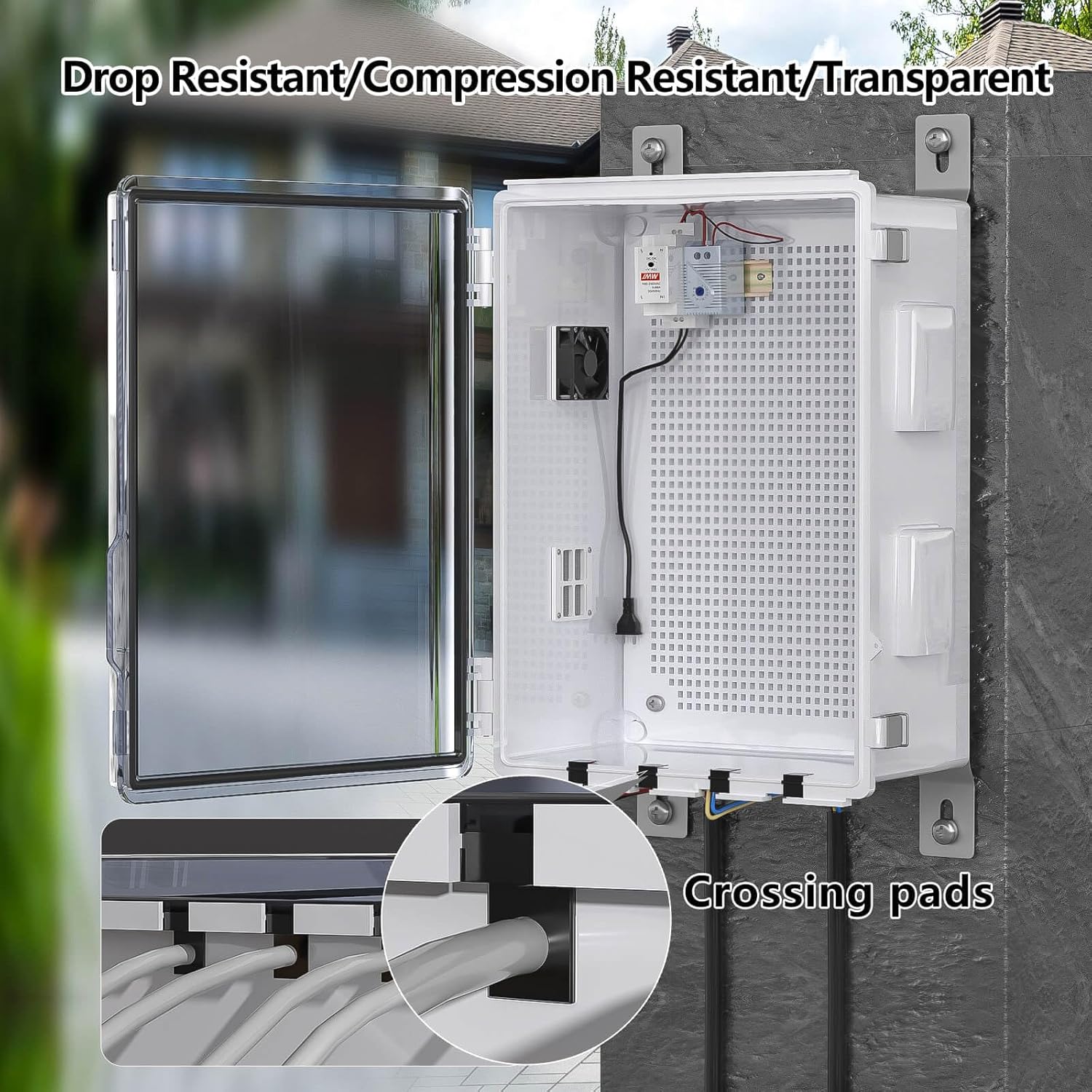 Outdoor Electrical Box with Thermostat and Fan, Ventilated Design, Cable Grommets, Indoor/Outdoor Use with Mounting Panel. (Clear Cover, 15.7"x11.8"x7.1") - Image 5