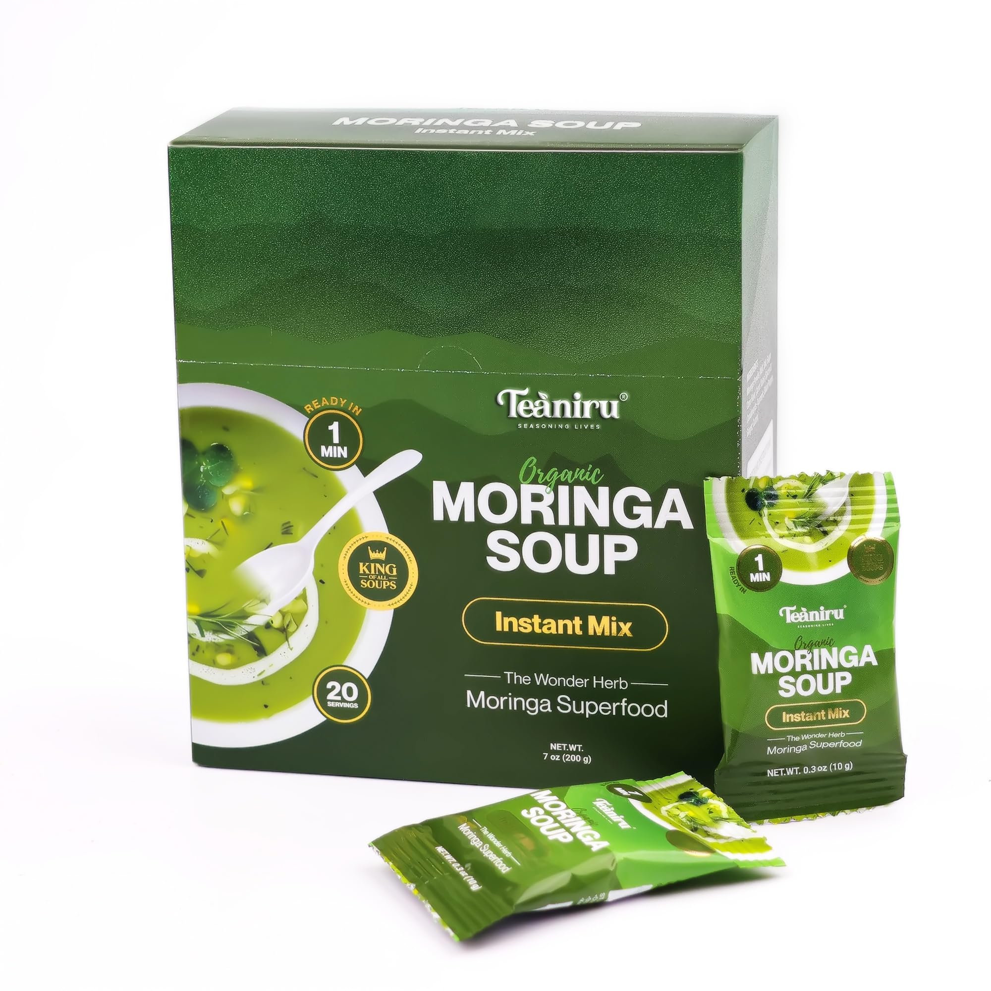 Teaniru, Moringa Instant Soup Mix - 10g x 20 Sachets | Natural Multivitamin - Rich Antioxdants | King of all Soups - Gluten-Free, Vegan & Soy-Free | Moringa Superfood for Everyone | Ready in Minutes (B0D5QPY3ZR) Amazon Price History, Amazon Price Tracker