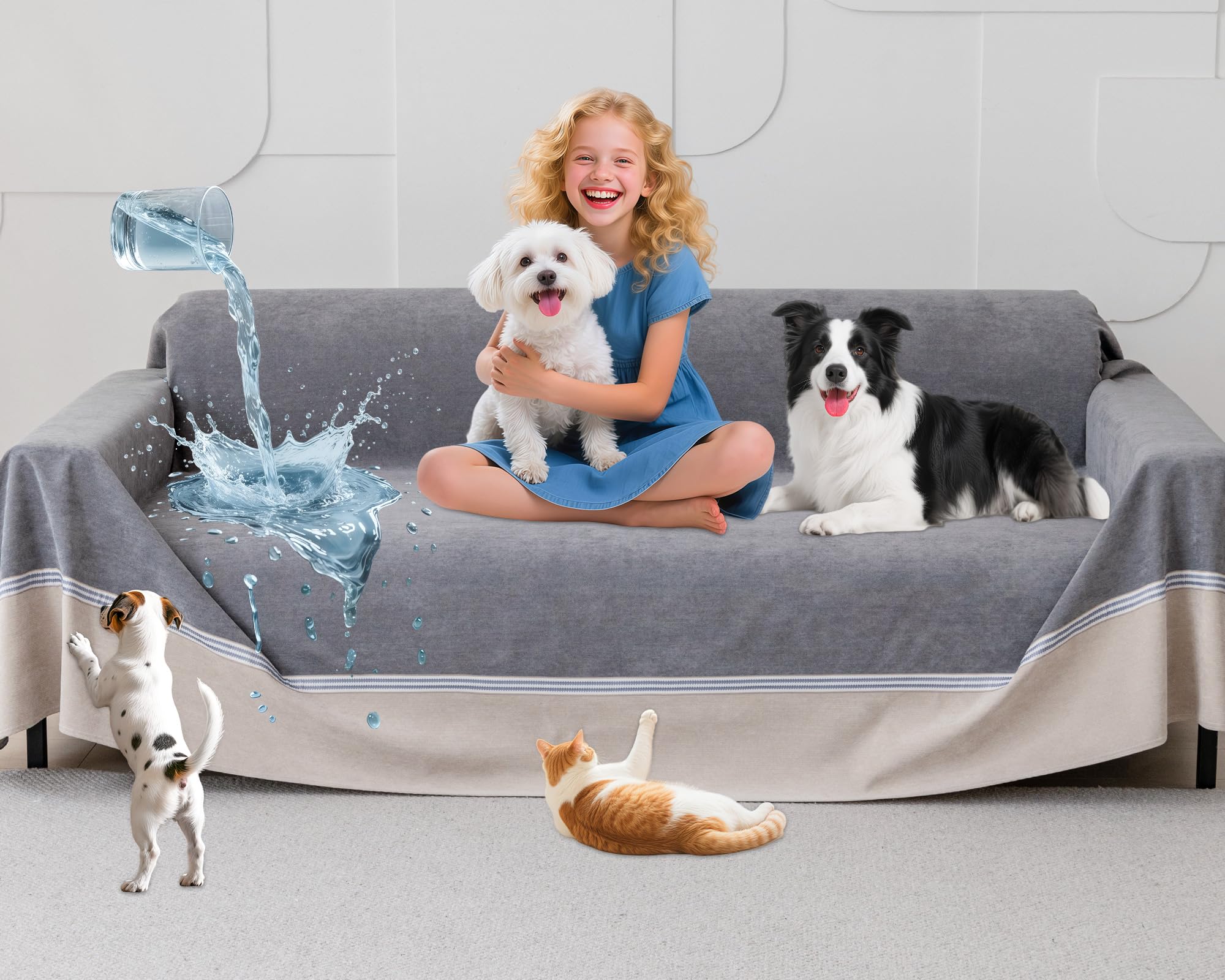 Housse imperméable canapé gris pour protection chiens chats