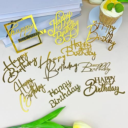 Miniatura 8 de 10 adornos dorados para tartas de cumpleaños, decoración de acrílico para tartas, decoración lateral para tartas, suministros de decoración de