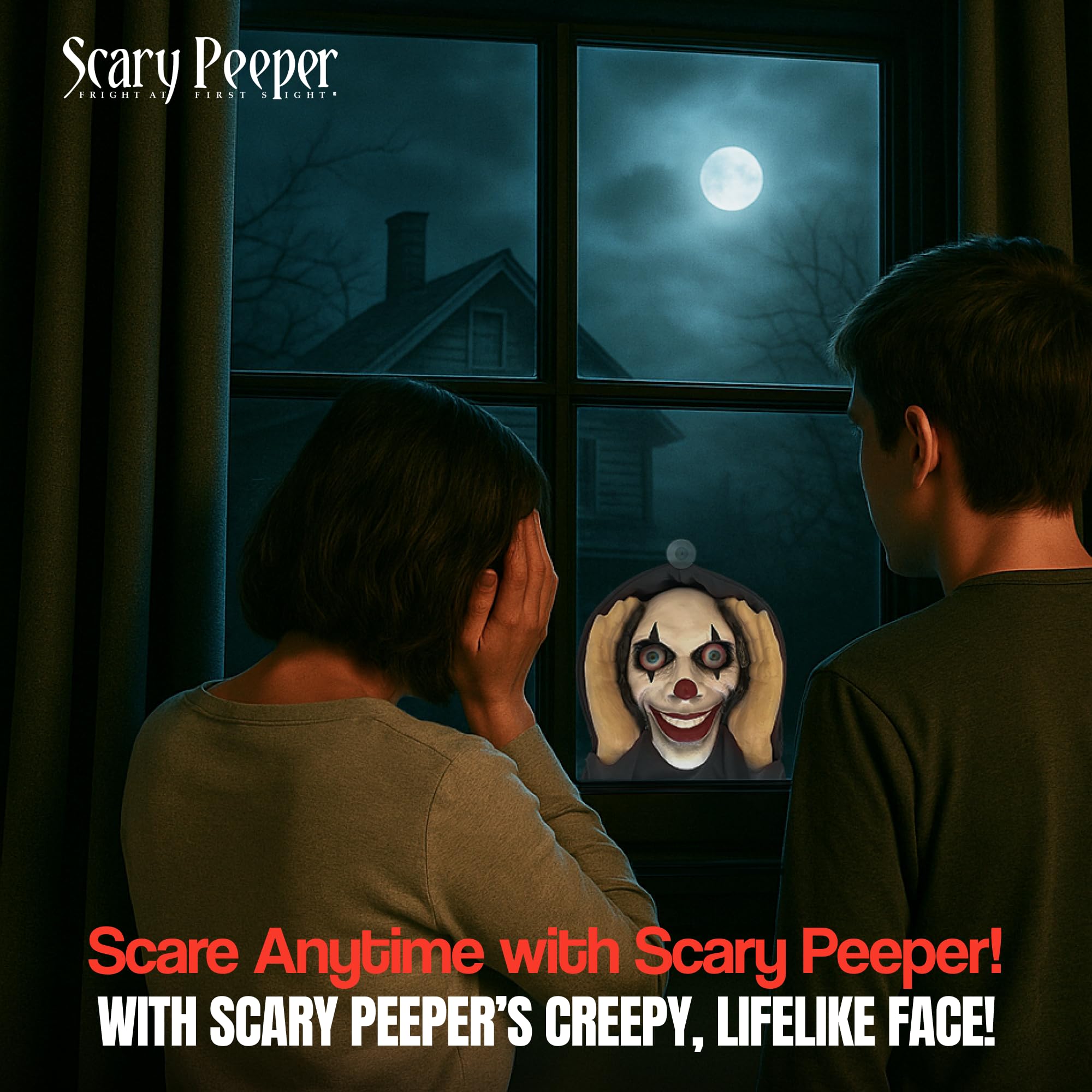 Scary Peeper Window Prank – Lenticular-Eyed Prop Scary Clown Mask Halloween Decoration for Indoor or Outdoor Decor, Creepy Prank Mask Prop for Peeping Tom Gag Gift, Scary Clown Decorations for Adults