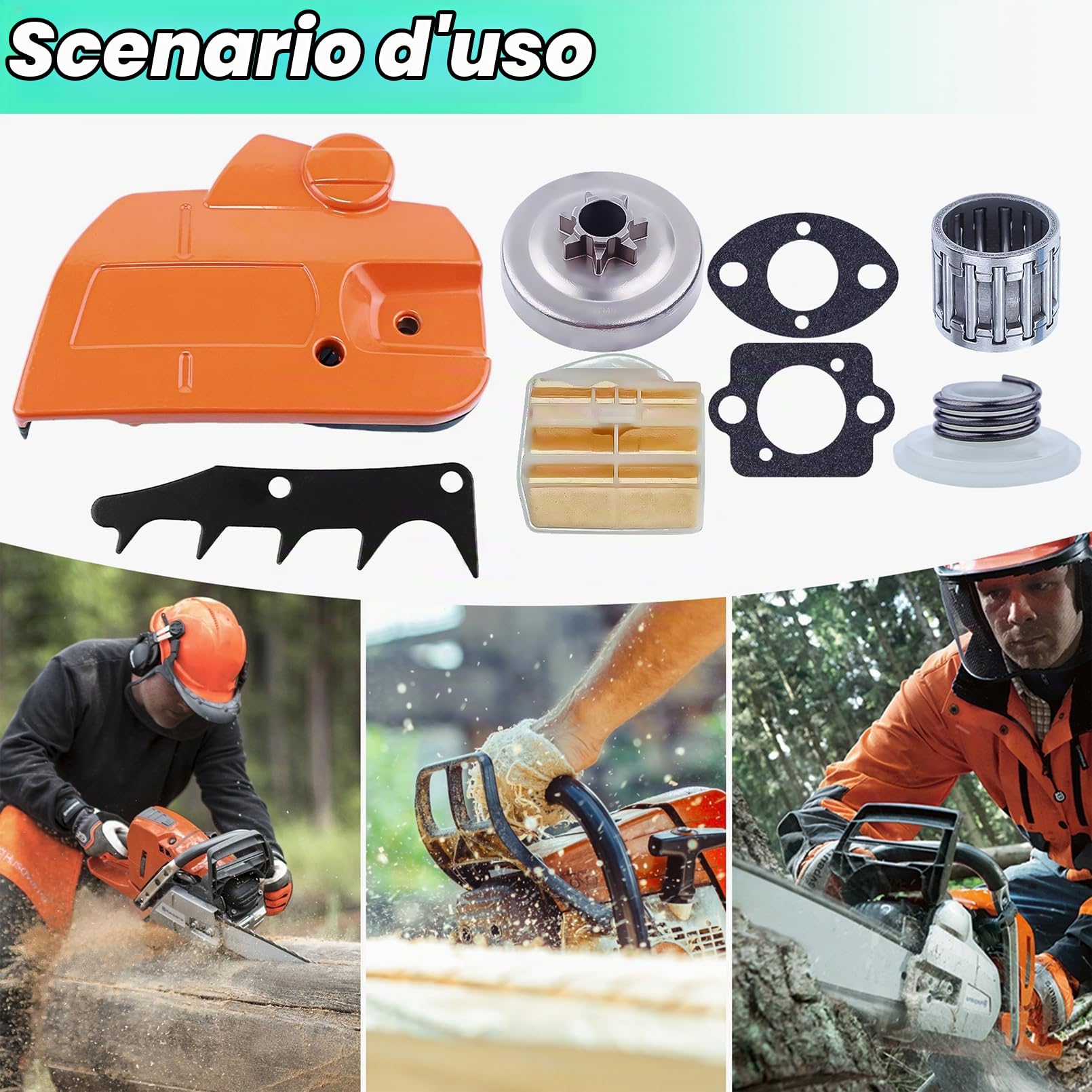 Adefol Coperchio Frizione Freno Kit per Husqvarna 445 450 con Tamburo Frizione .325" 7T Ingranaggio a Vite Senza fine Filtro dell'Aria Cuscinetto ad Aghi Guarnizione per 544097902, 578097901