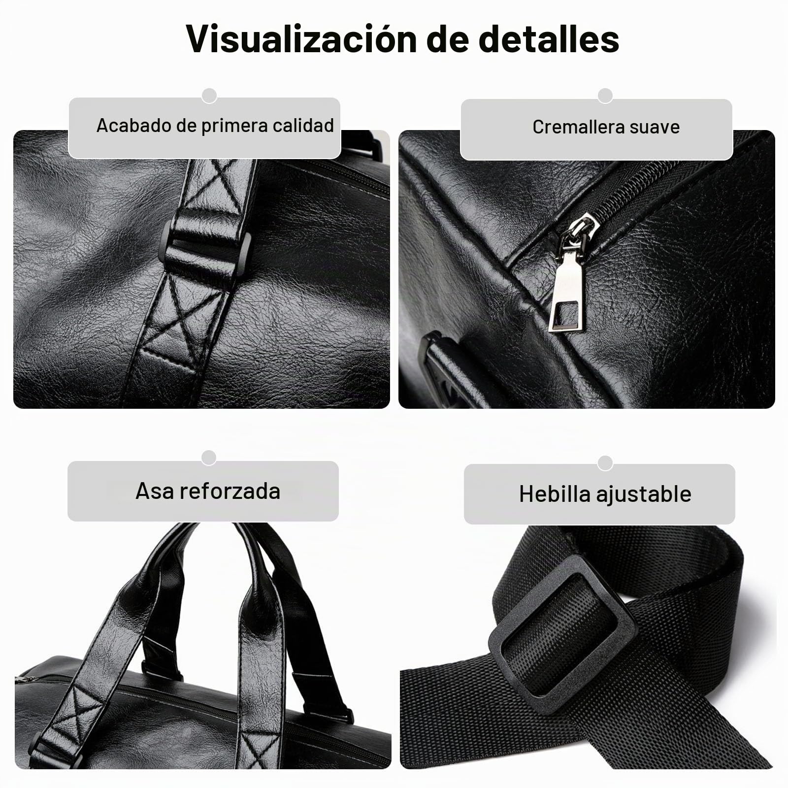 FANDARE Retro Bolsa de Viaje para Mujer Hombre Bolsa Deporte PU Cuero Bolso de hombro Bolsa de Mano Equipaje Bolsas de deporte Gimnasio con Zapato Compartimento Impermeable Bolso de Viaje Cabina Negro