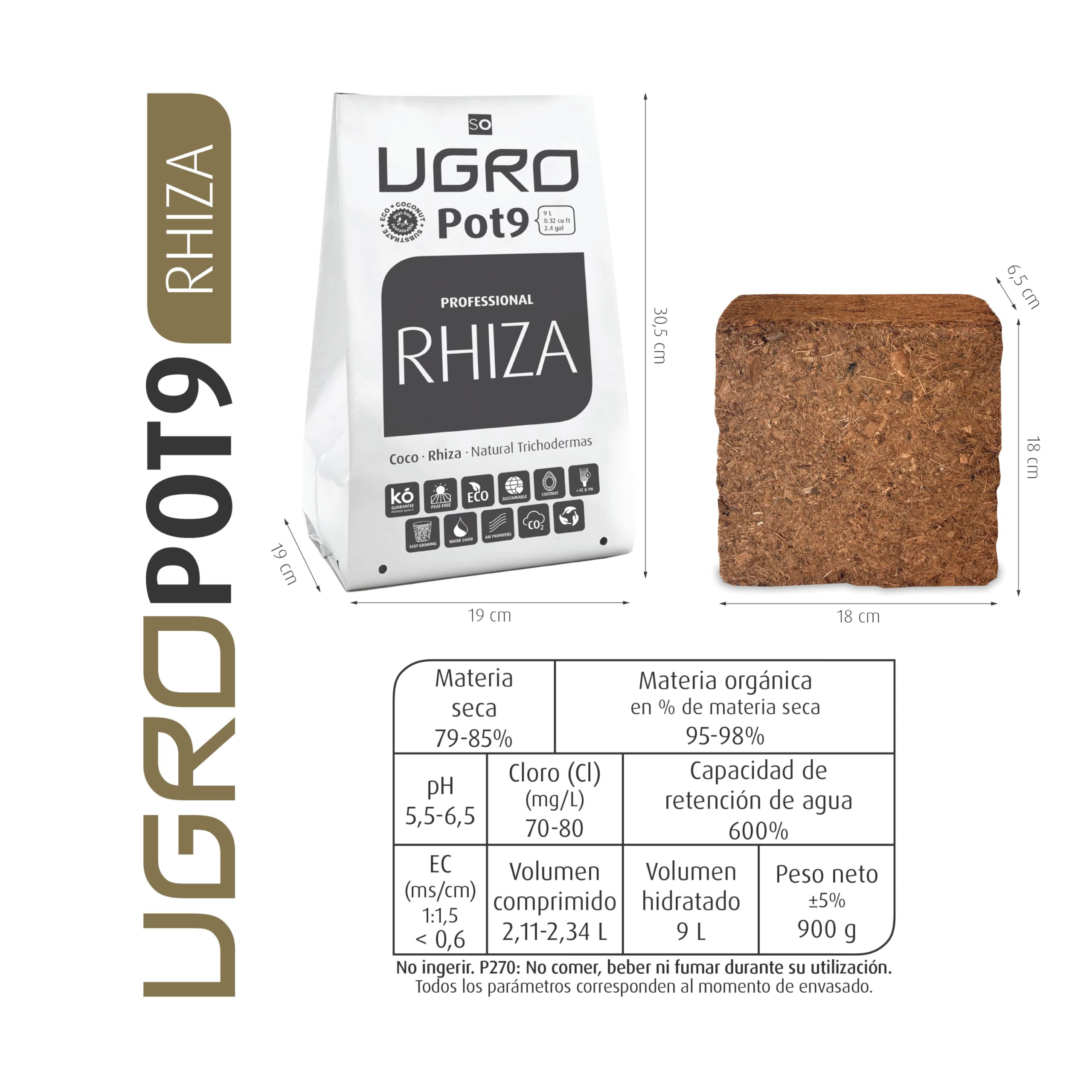 Kokosfaserziegel Anzuchtsubstrat U-Gro Pot9 Rhiza (900g-9L)