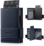 VULKIT Porte-cartes Bifold Pop Up portefeuille en cuir pour les hommes RFID Blocage du boîtier de carte métallique, cales 9 Cartes et billets Noir