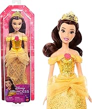 Muñeca Mattel Disney Princess Belle en moda brillante con falda removible, tiara y zapatos, posable y coleccionable, inspirada en La Bella y la Bestia