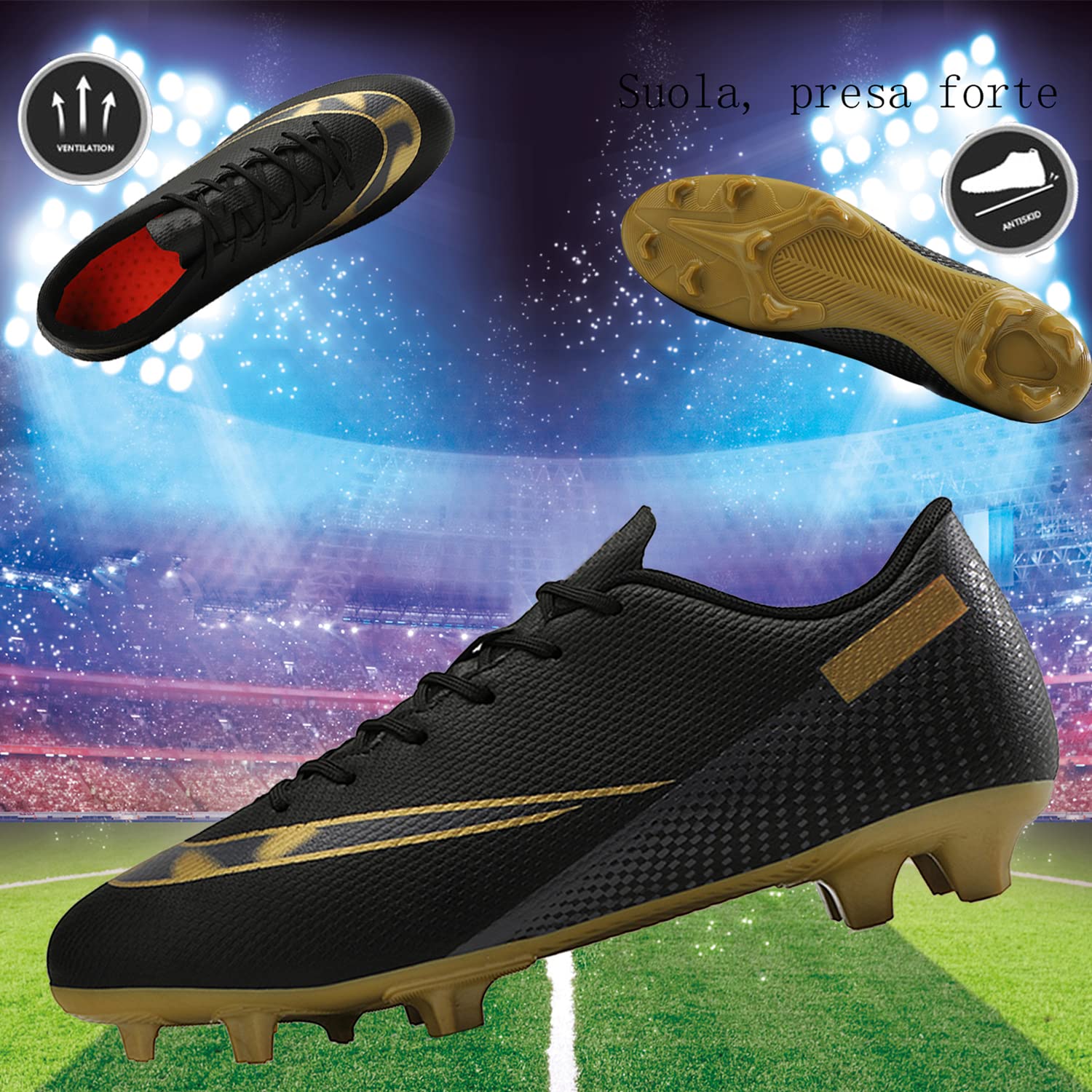 VTASQ Scarpe da Calcio Uomo Professionale Sportivo all'aperto Spike Tacchetti Training Scarpe da Calcetto