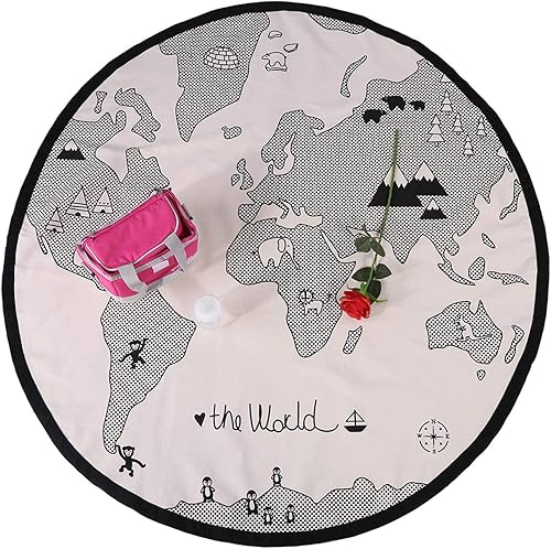 Miniatura 7 de GLOGLOW Alfombra de juegos para bebé, 53 pulgadas, patrón de mapa del mundo redondo, tapete de juego para bebés, tapete de juego para niños,