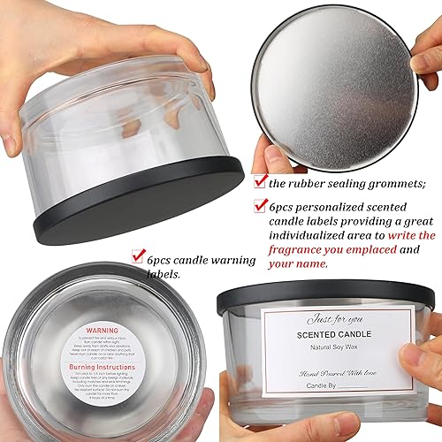 Miniatura 4 de MILIVIXAY Paquete de 6 tarros de vela de 24 onzas con tapas de metal y kits de fabricación de velas, 3 tarros de velas de mecha, tarros de vela de