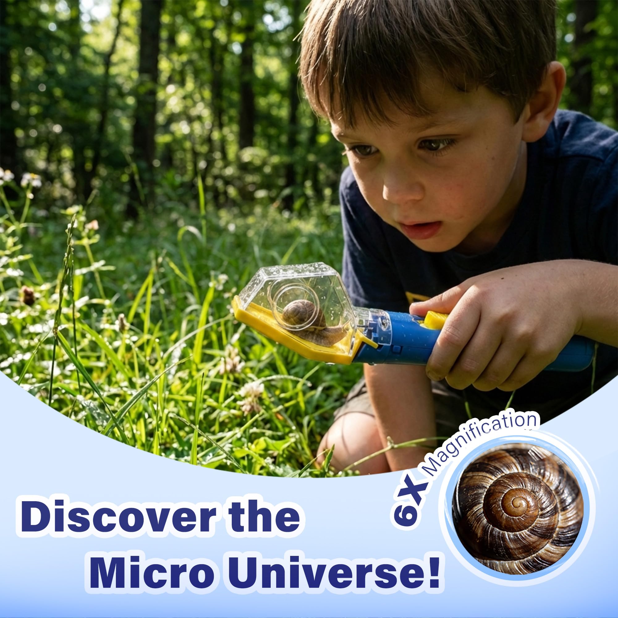 Bug Catcher for Kids with 6X Magnifier, 2 Pack STEM Educational Learning Toys Kit for Boys Girls Ages 3+, Indoor Outdoor Exploration Tool, Backyard Parks Camping, Birthday (Blue) - 3