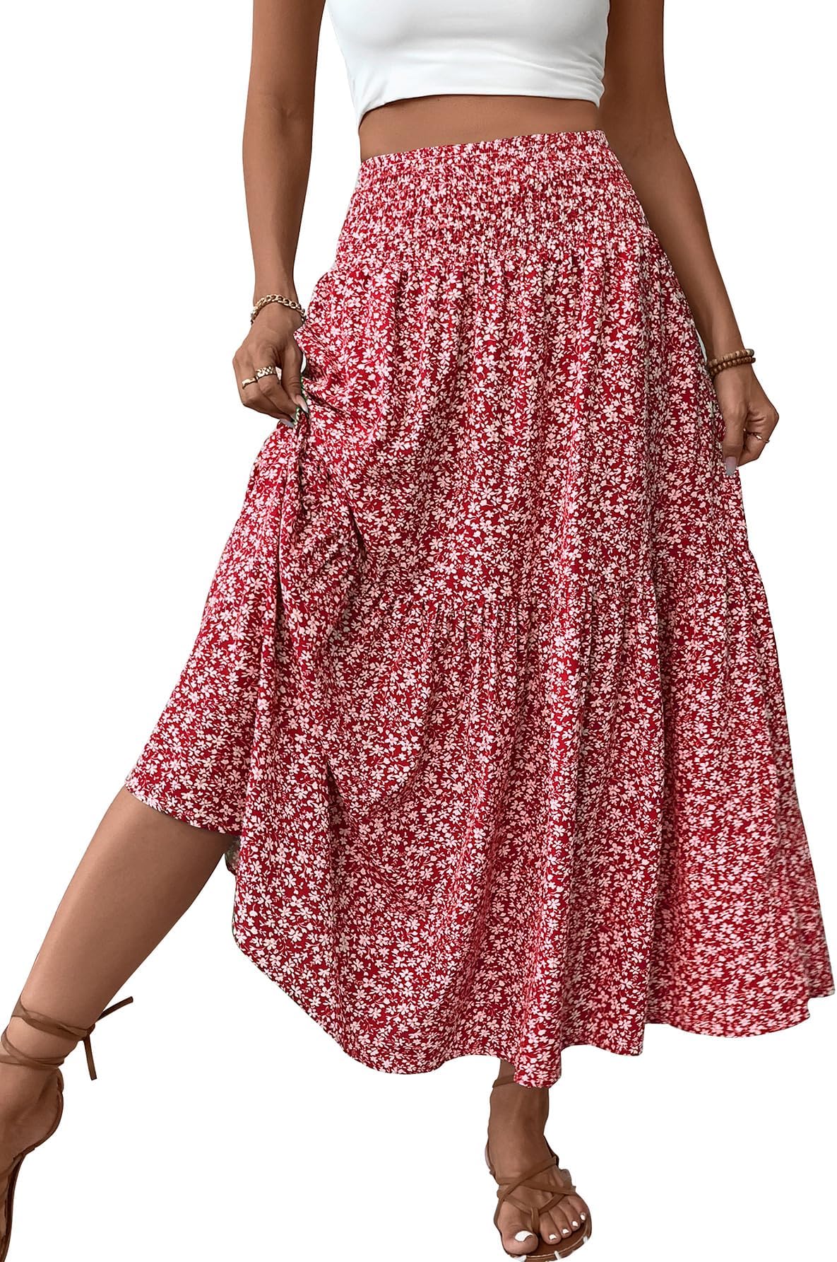 Red floral maxi skirt Clearance
