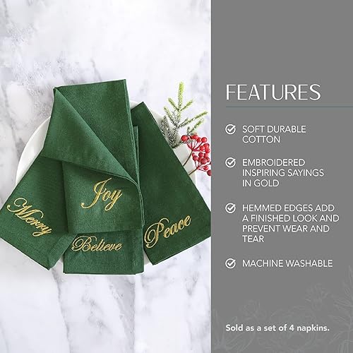 Miniatura 8 de Elrene Home Fashions Holiday Sentiments - Servilletas de tela con refranes estacionales, juego de 4, 17 x 17 pulgadas, color rojo