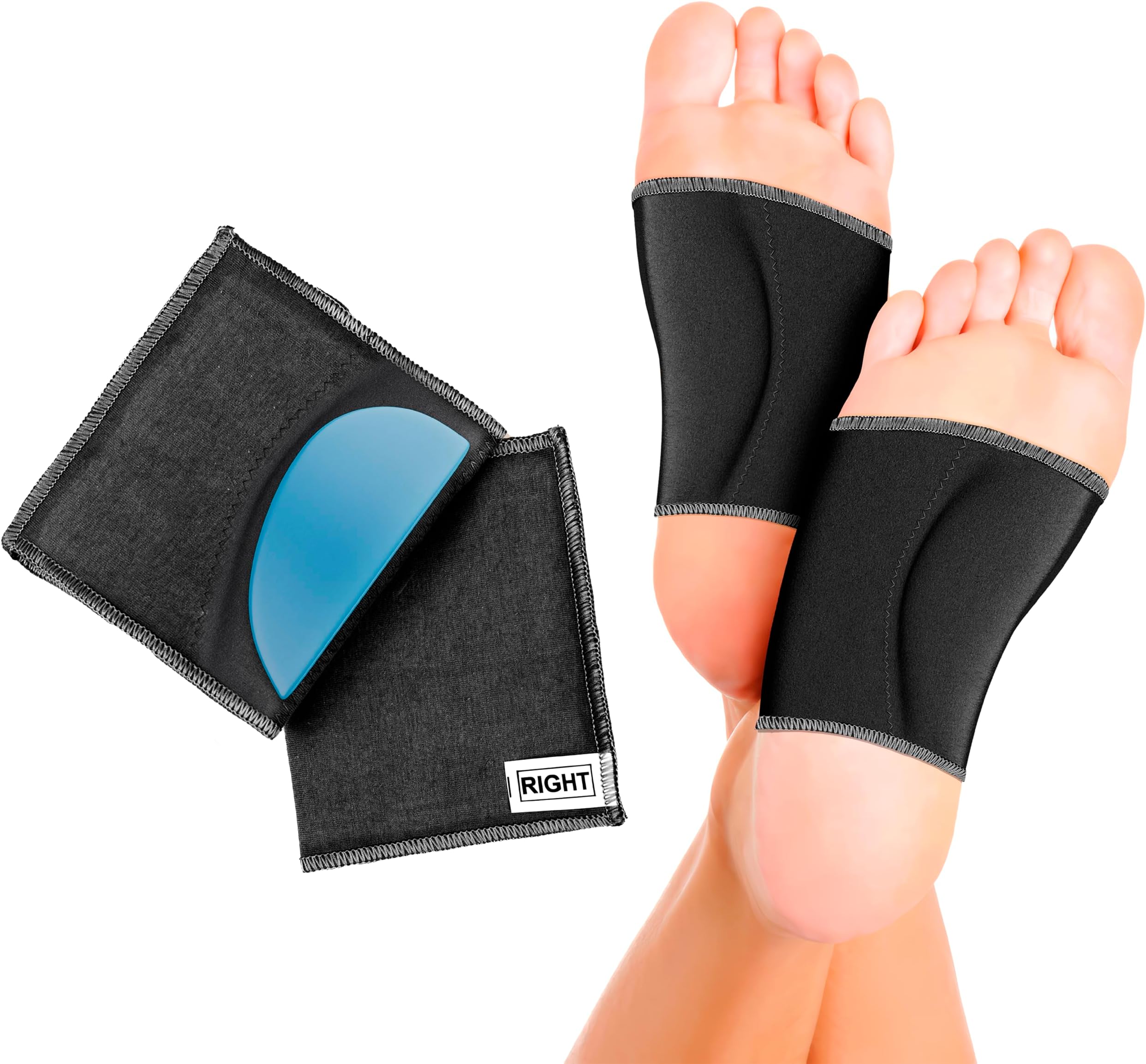 FOVERA Plantar Fasciitis Gel Arch Support Cotton Sleeves Pair for Foot Pain, Fallen Arches, Achy Feet Problems for Men and Women (Black, S Size, 1 Pair)
