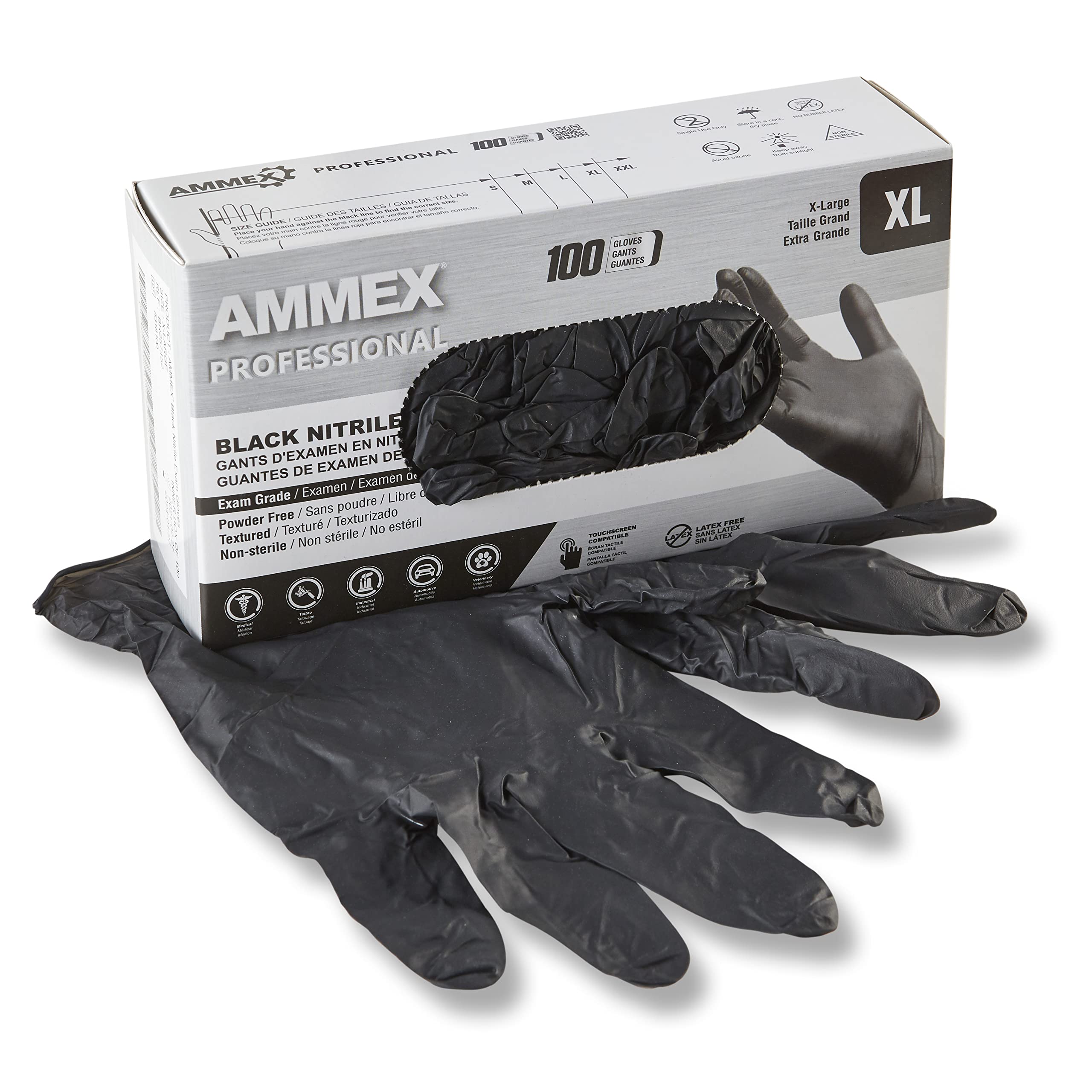 100-Pk. Ammex Black Powder-free Nitrile Exam Gloves, XL