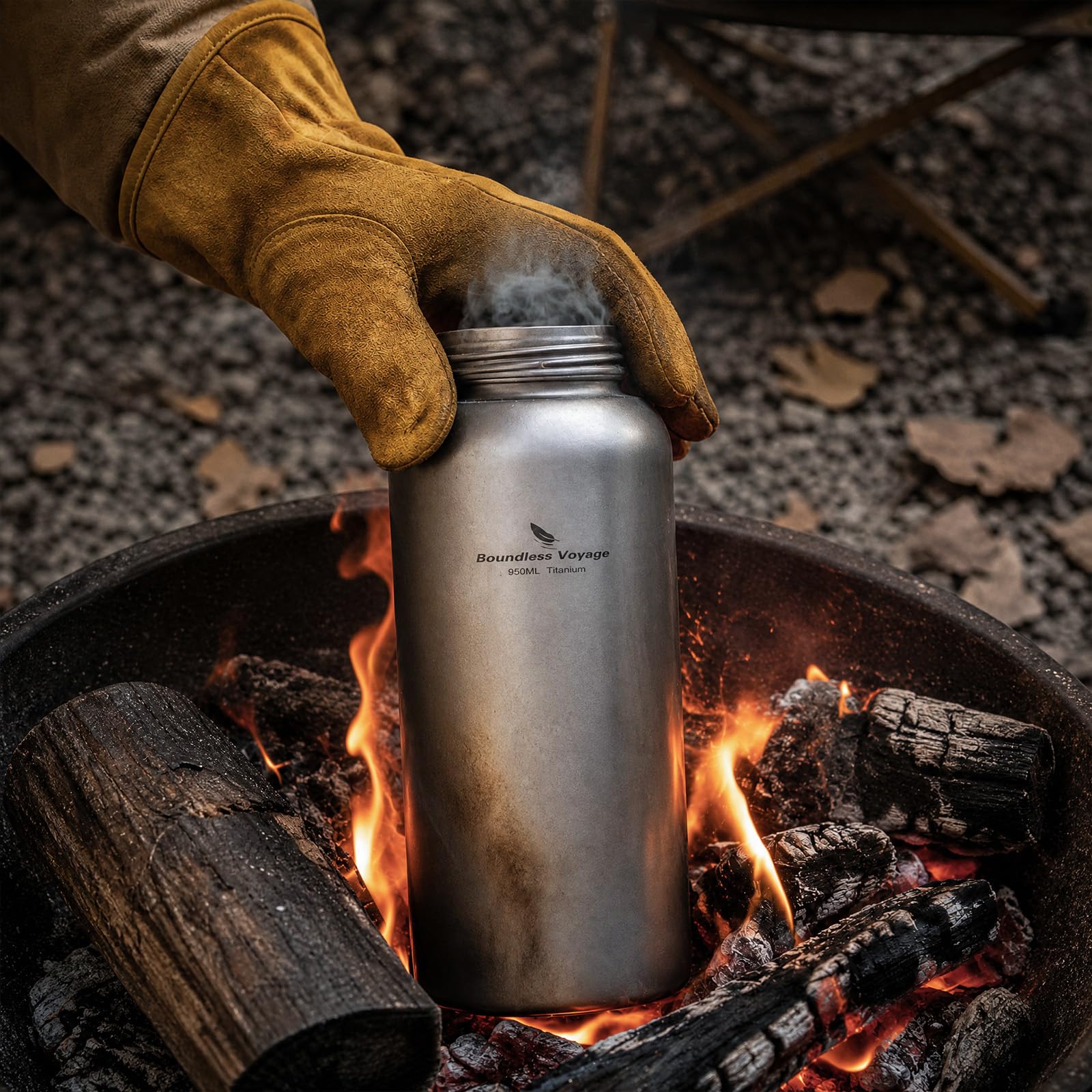 Boundless Voyage Gourde ultra légère en titane 950 ml Finsh mat + couvercle en polypropylène
