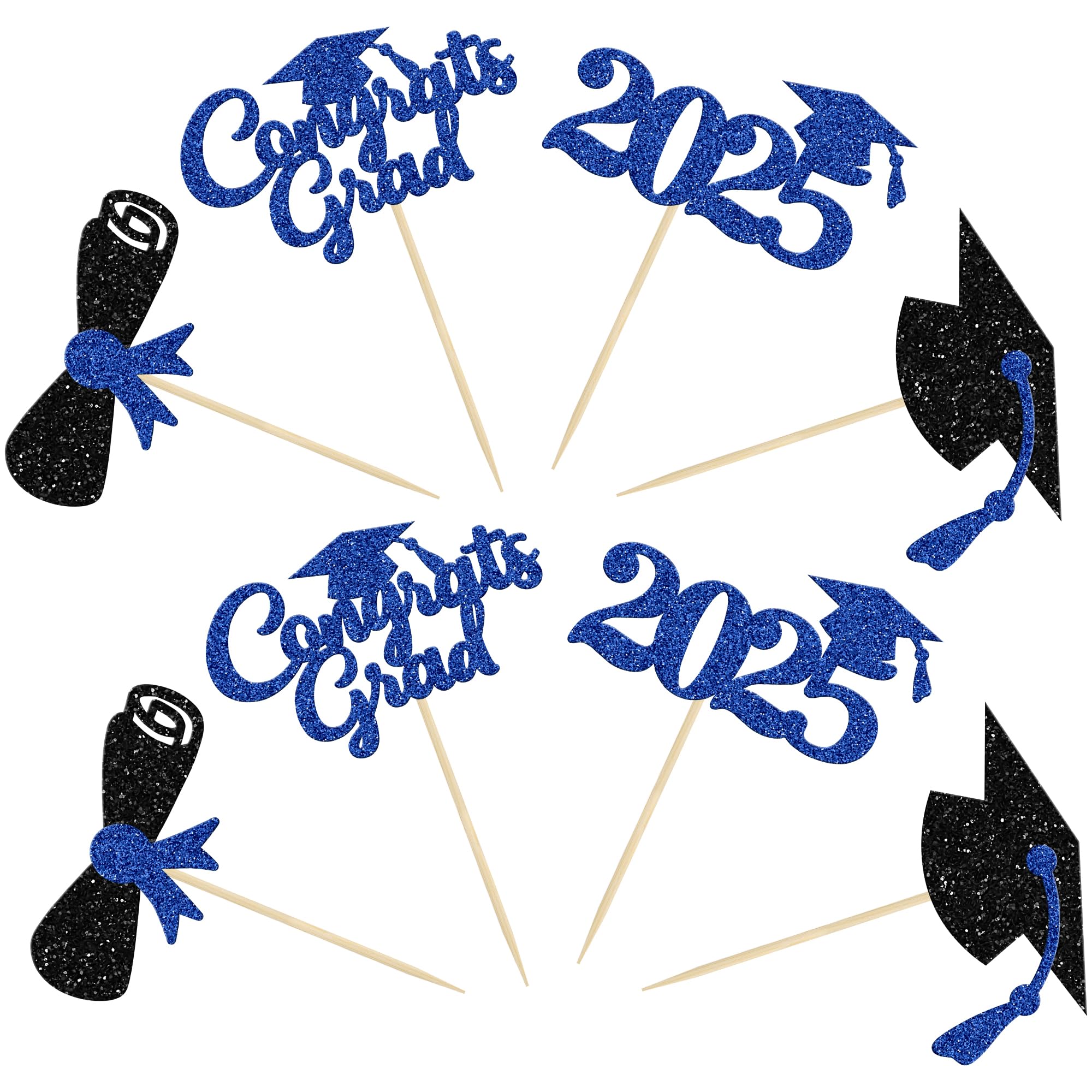 Gyufise 24Pcs 2026 Graduation Cupcake Toppers Blue Glitter Congrats Grad 2026 Diploma Cap Cupcake Picks Class of 2026 Cake Decorations for Grad 2026 Party Cake Decorations Supplies - Image 3