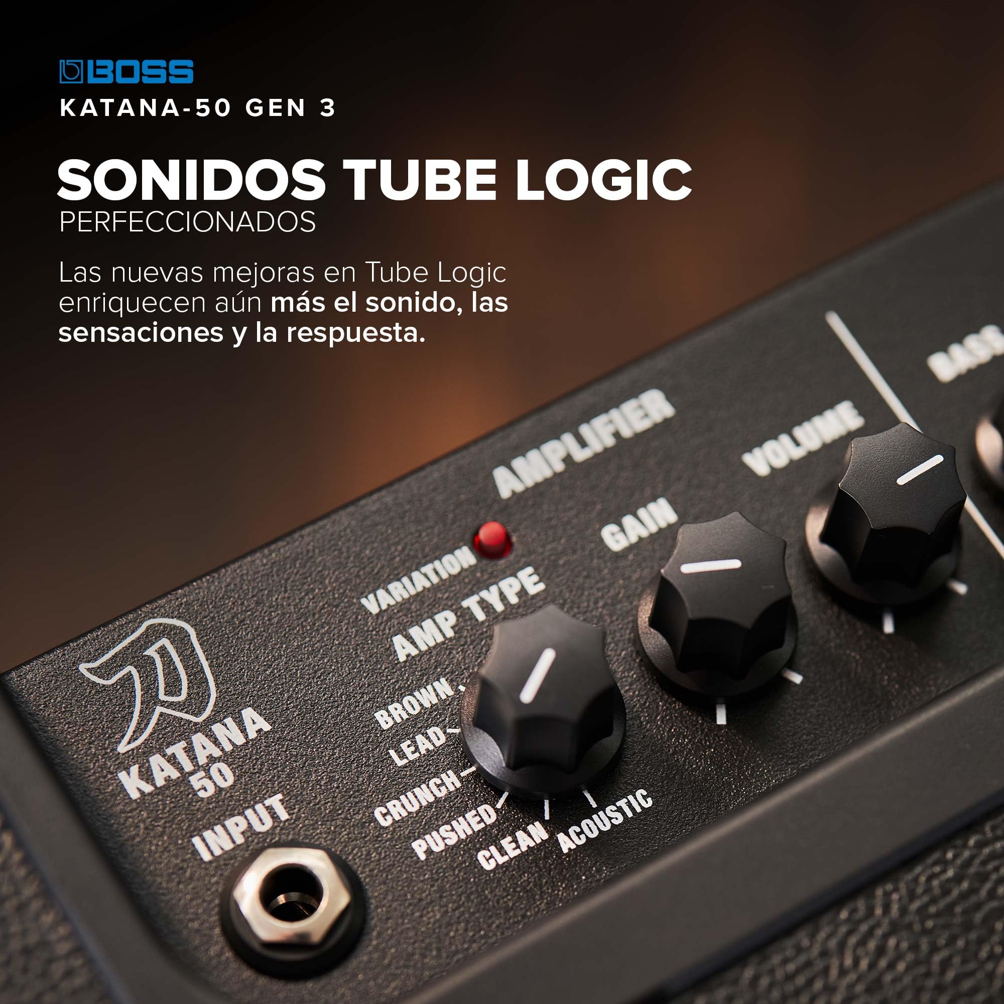 BOSS Katana-50 Gen 3 Amplificador de Guitarra | Compacto Amplificador Combo de 50 vatios | Altavoz a Medida de 12” | Sonido Tube Logic evolucionado | 12 perfiles de Amplificador