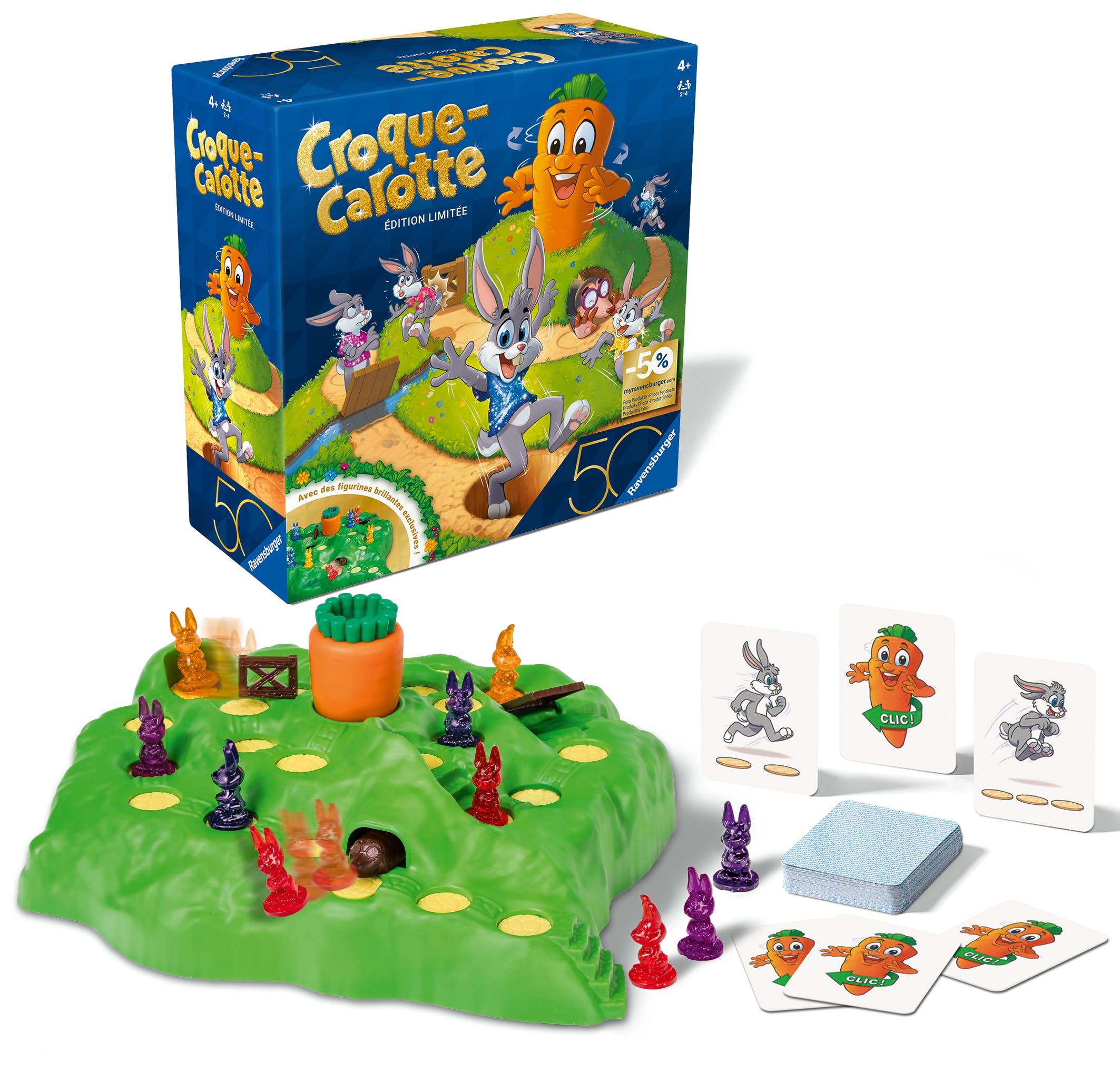 Ravensburger - Croque Carotte 50 Ans - Jeu de société - Enfants et Parents - Jeu de Parcours Rigolo - De 2 à 4 Joueurs à partir de 4 Ans - Mixte - 23006 - Version française