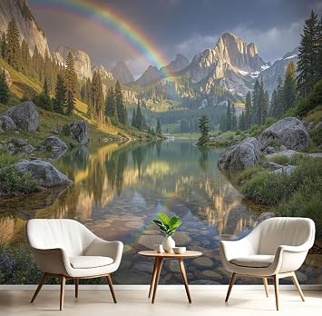 3D Wall Mural Nature Lake Reflection Print Photo Wallpaper, Luxury Non-Woven Wall Mural Decoration Poster Modern Mountains Picture 200×150cm Design Wallpaper for Living Room