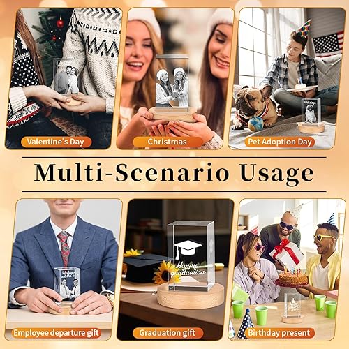 Miniatura 7 de Foto de cristal 3D, cubo de fotos de cristal, regalos conmemorativos personalizados de aniversario de mascotas, marco de fotos conmemorativo para