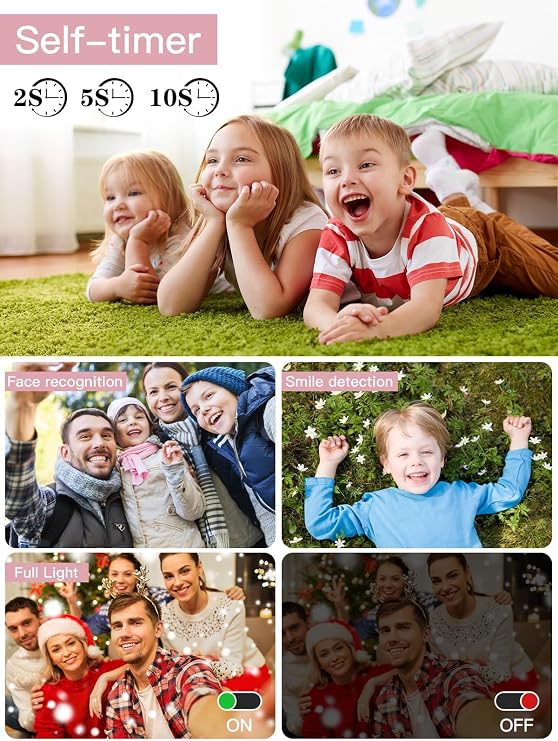 Digital Camera,56MP FHD 1080P Camera for Kids, Point and Shoot with 16X Zoom Anti Shake, Kid Camera with 32GB TF Card, Two Batteries, Lanyard, Compact Portable for Kids Teens Beginners-Pink | Point and Shoot Kid Camera with 32GB TF Card,Two Batteries, Lanyard,Compact Portable for Kids Teens Beginners-Pink