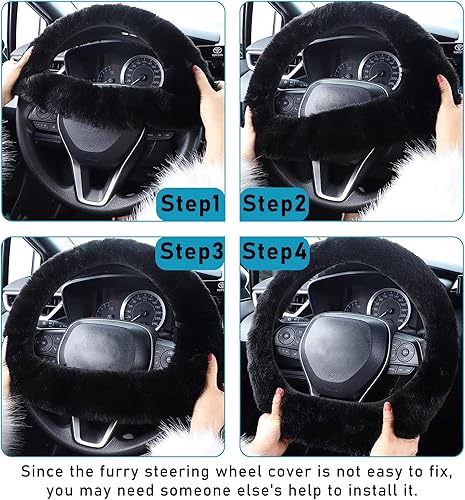 Miniatura 3 de Funda universal para volante de lana de oveja australiana de 15 pulgadas, protector de volante de automóvil de lana de oveja australiana, cálido,