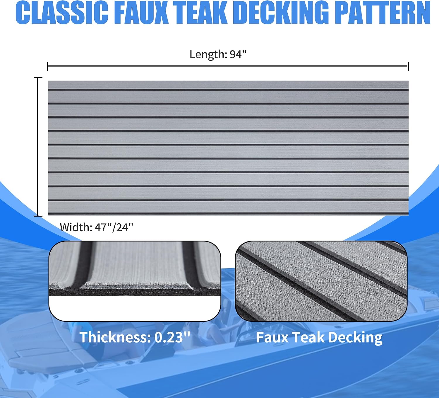 Fullfire EVA Foam Boat Flooring with 3M Self-Adhesive Backing, Marine Decking Faux Teak Deck Sheet for Jon Boats Pontoon Boat Yacht RV Jet Ski Kayak Floor