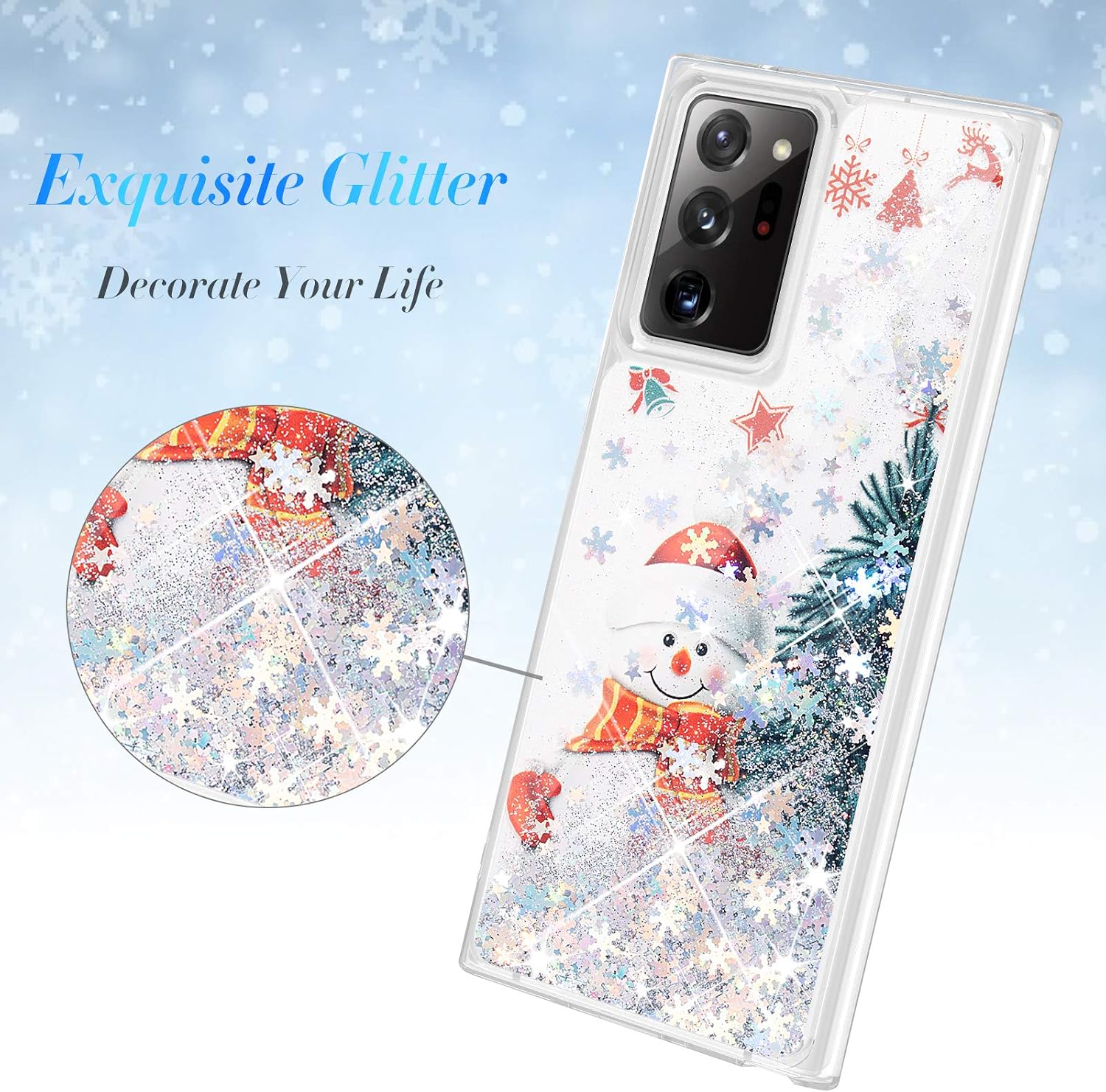 Caka Glitter Case for Galaxy Note 20 Ultra Case Christmas for Women Girls Bling Fashion Sparkle Liquid Quicksand Flowing Glitter TPU Case for Samsung Galaxy Note 20 Ultra (Snowman)