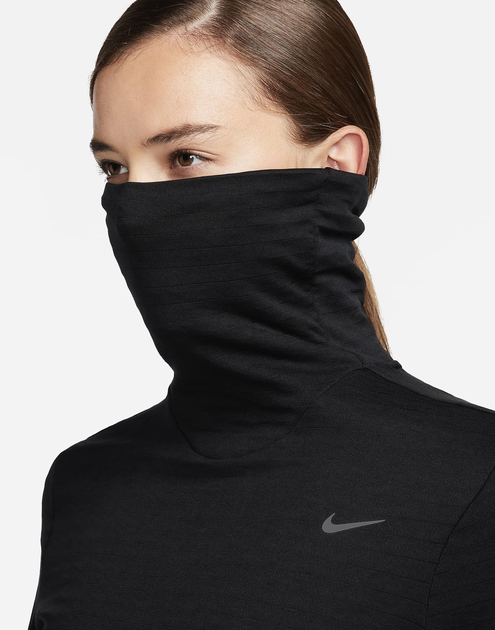 Nike Women's Active Long-Sleeved Therma-FIT Swift Element Pullover Turtleneck (US, Alpha, Large, Regular, Regular, Black)
