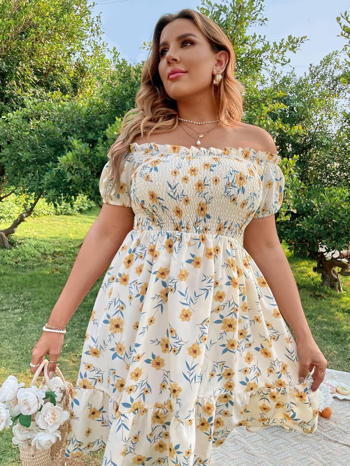 Floerns Women's Plus Size Ruffle Off Shoulder Floral Print Short Summer Dress - Image 4